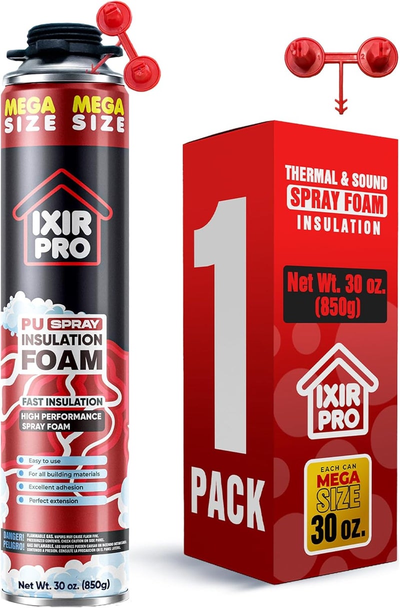 ixirpro Spray Foam Insulation Can (30 oz. / 850 g) Expanding Sealant, Mega Size Closed Cell Spray Foam Insulation, High Density, Walls Ceiling Windows Doors - Image 1